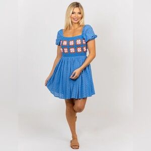 NWT KARLIE: CROCHET TRIMMED PUFF SLEEVE DRESS SMALL